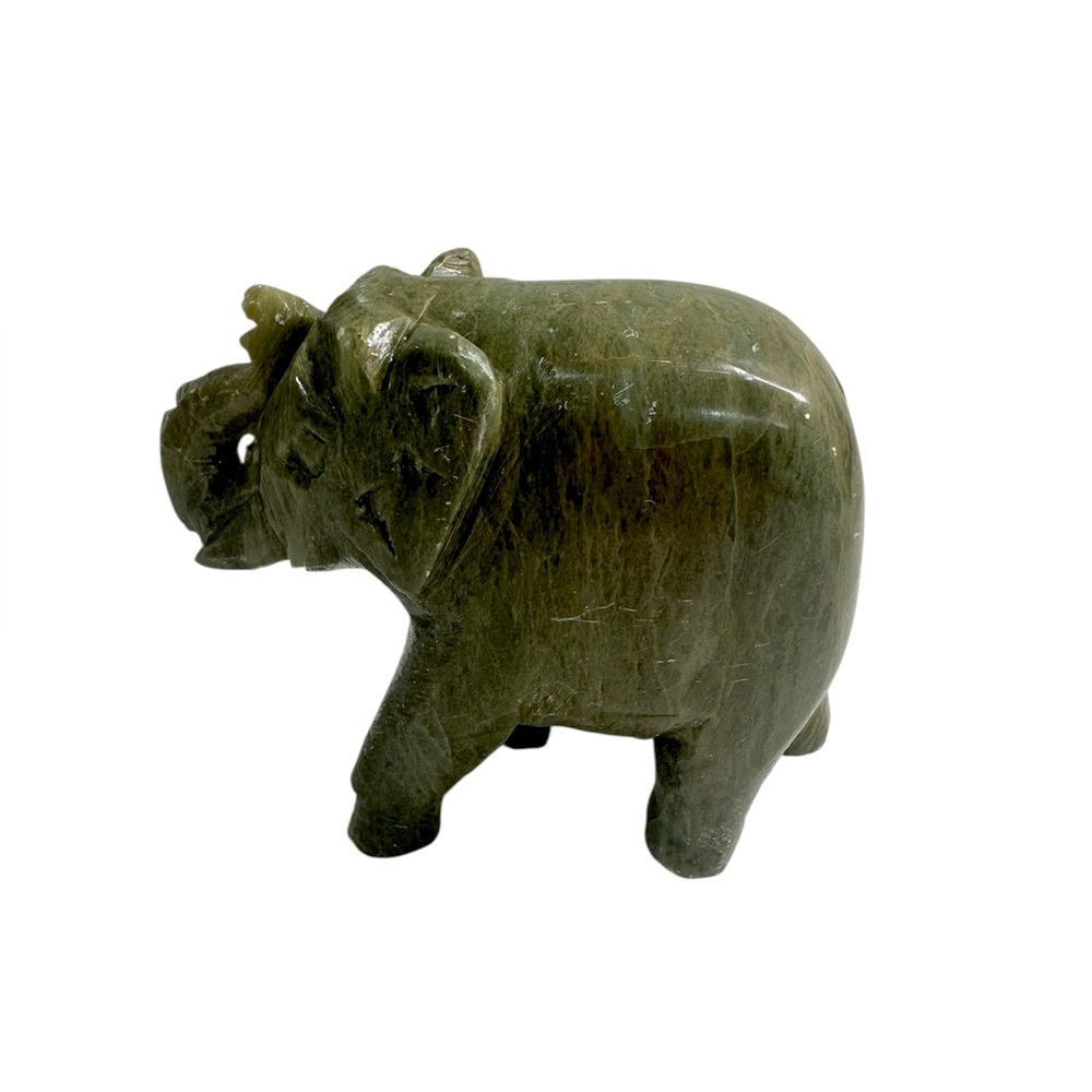 Jade Green Elephant Figurine Trunk Up for Good Luck